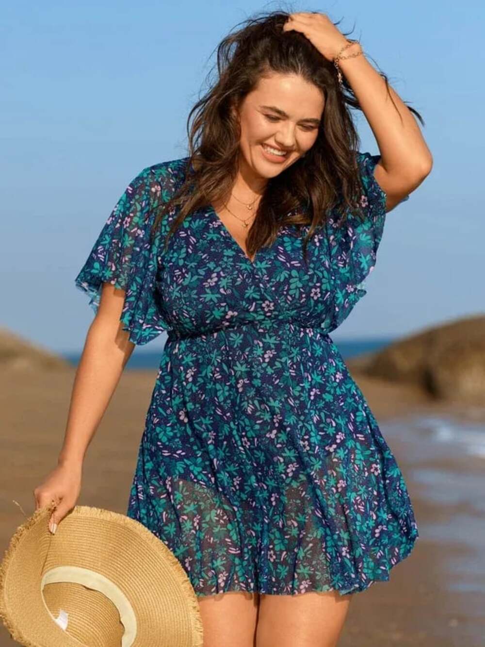 Plus Size 1X 14-16 BloomChic Colorful Short Sleeves Floral Print Swim Dress